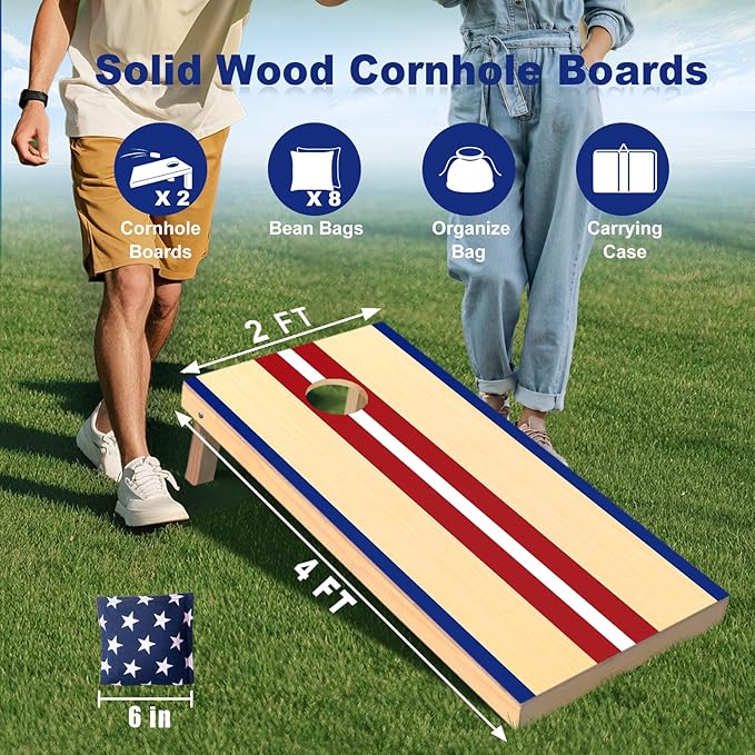Cornhole Boards Set - Regulation Size 4x2/3x2ft Solid Wood Corn Hole Game Set with 8 Bean Bags and 2 Cornhole Boards - Perfect for Outdoor Game