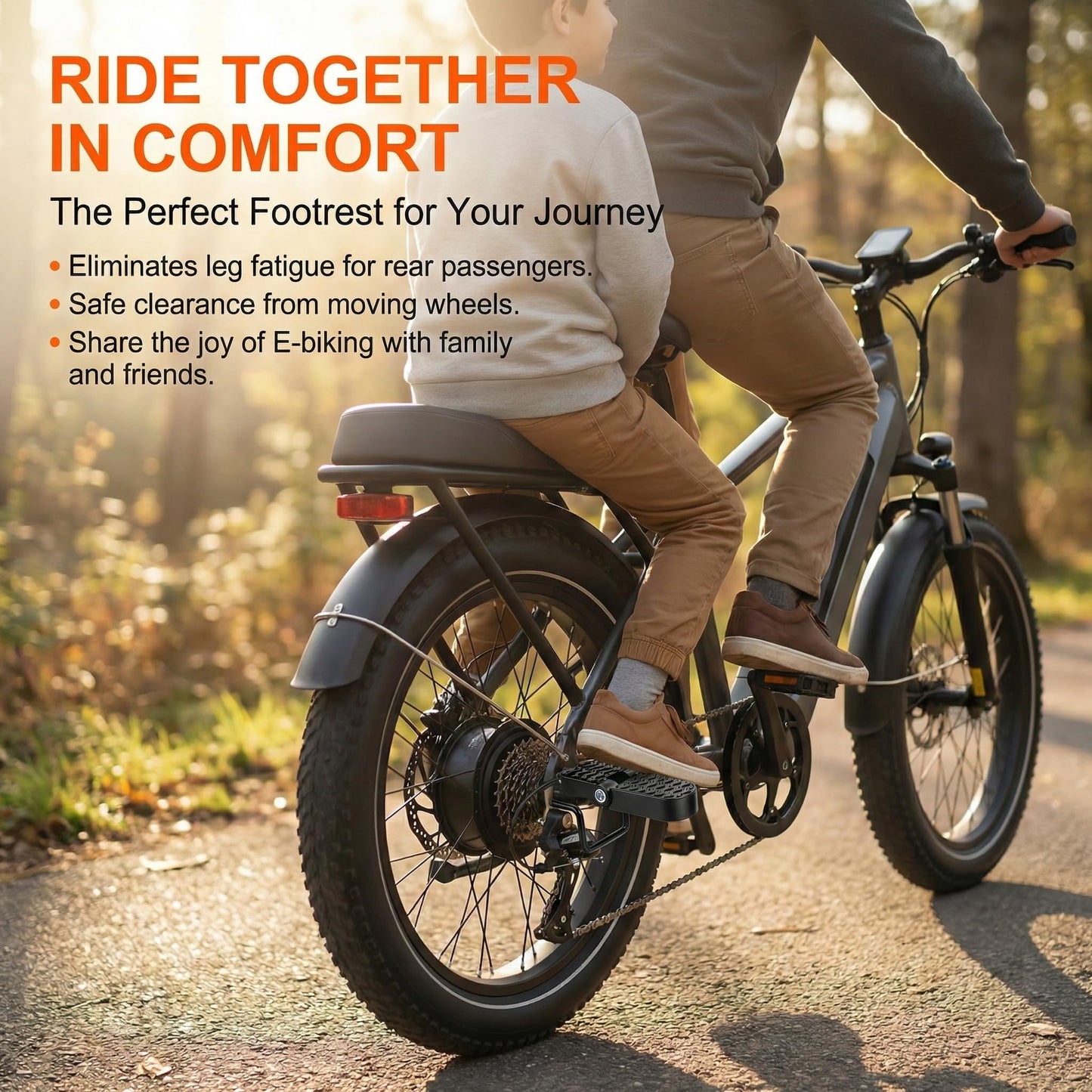 RHEOLITH Heavy Duty E-Bike Foot Pegs for 15mm(0.59") Axle ONLY, Anti-Slip Foldable Rear Pedals for Passenger, Manganese Steel Reinforced Aluminum Bike Footrests for E-Bike, MTB & Folding