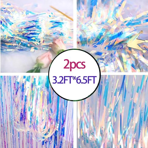 Iridescent Foil Curtain Backdrop by [Brand Name] - Neon Streamers for Stunning Party Decor | 3.2 ft x 6.5 ft