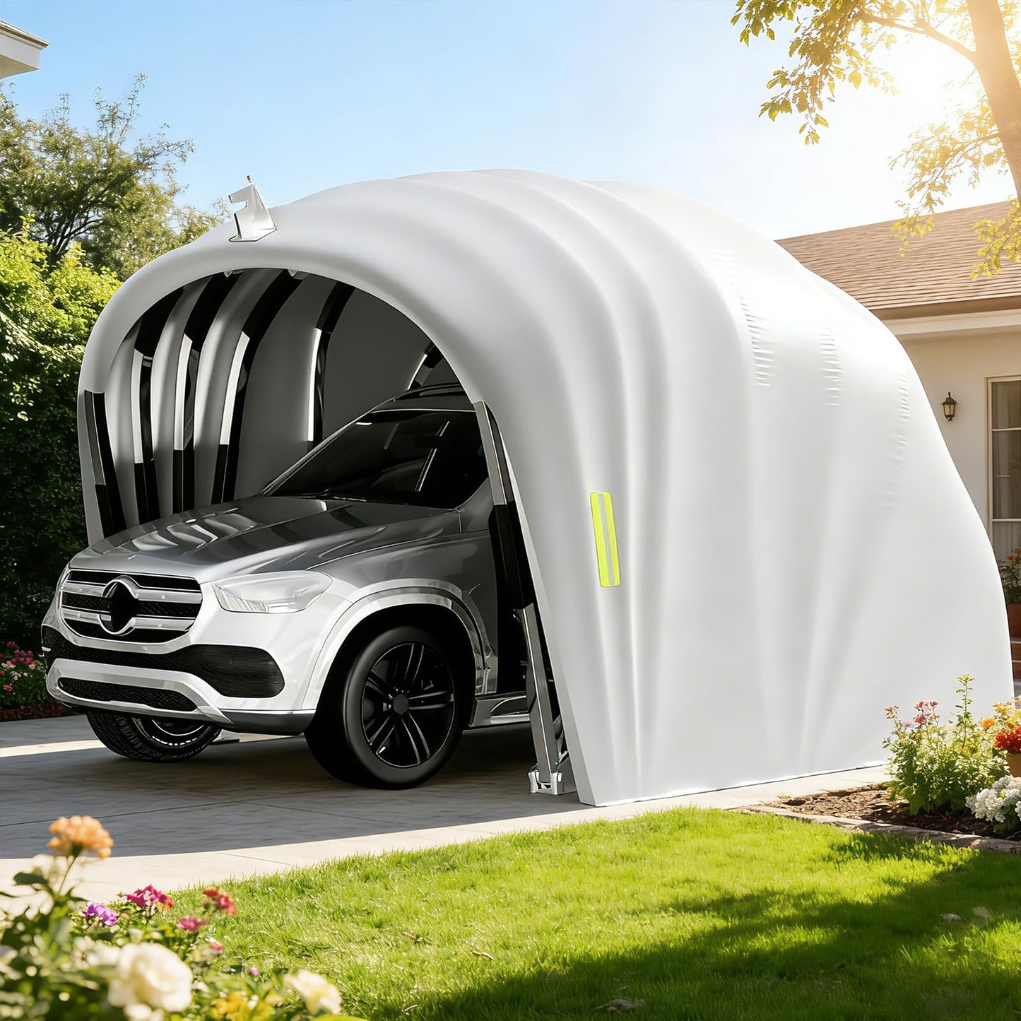 Semi Automatic Car Canopy, 19.35 x 8.8 Ft Garage Shelter with Heavy-Duty Oxford Fabric, Stainless Steel Frame - Waterproof, UV-Resistant, Windproof for Outdoor Vehicle Protection, Grey
