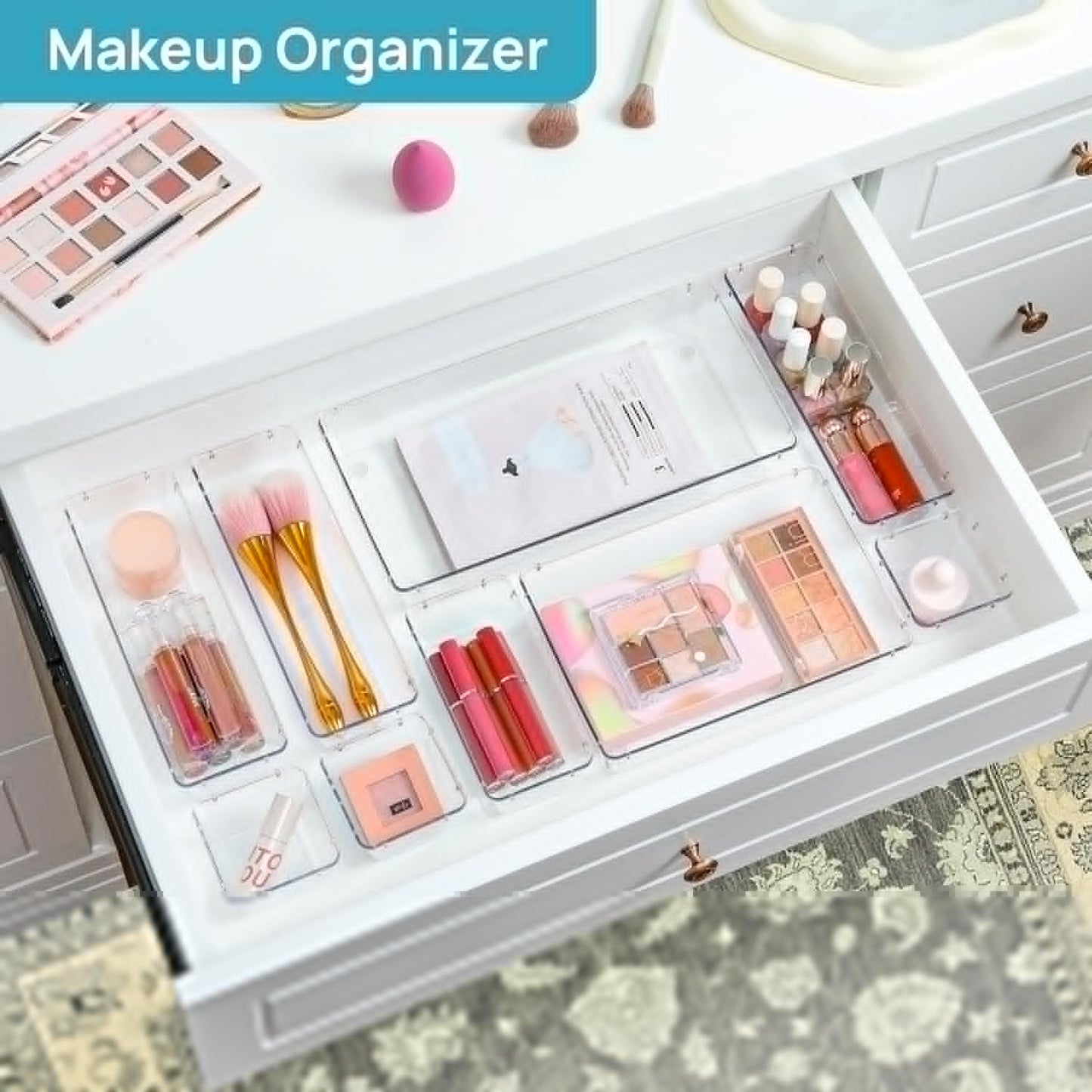 Vtopmart 88PCS Clear Plastic Drawer Organizers - Versatile Storage Bins for Makeup, Kitchen & Office