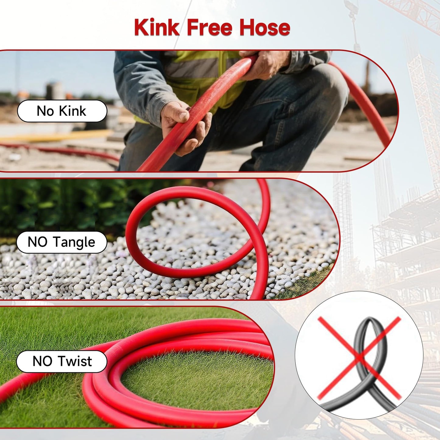 3/4 inch * 100FT Red Rubber Air HoseChicago Connectors Air Compressor Hose 100% Rubber, 300 PSI, 50F to 190F Degrees High Strength Polyester Braided Replacement Air Line Kit