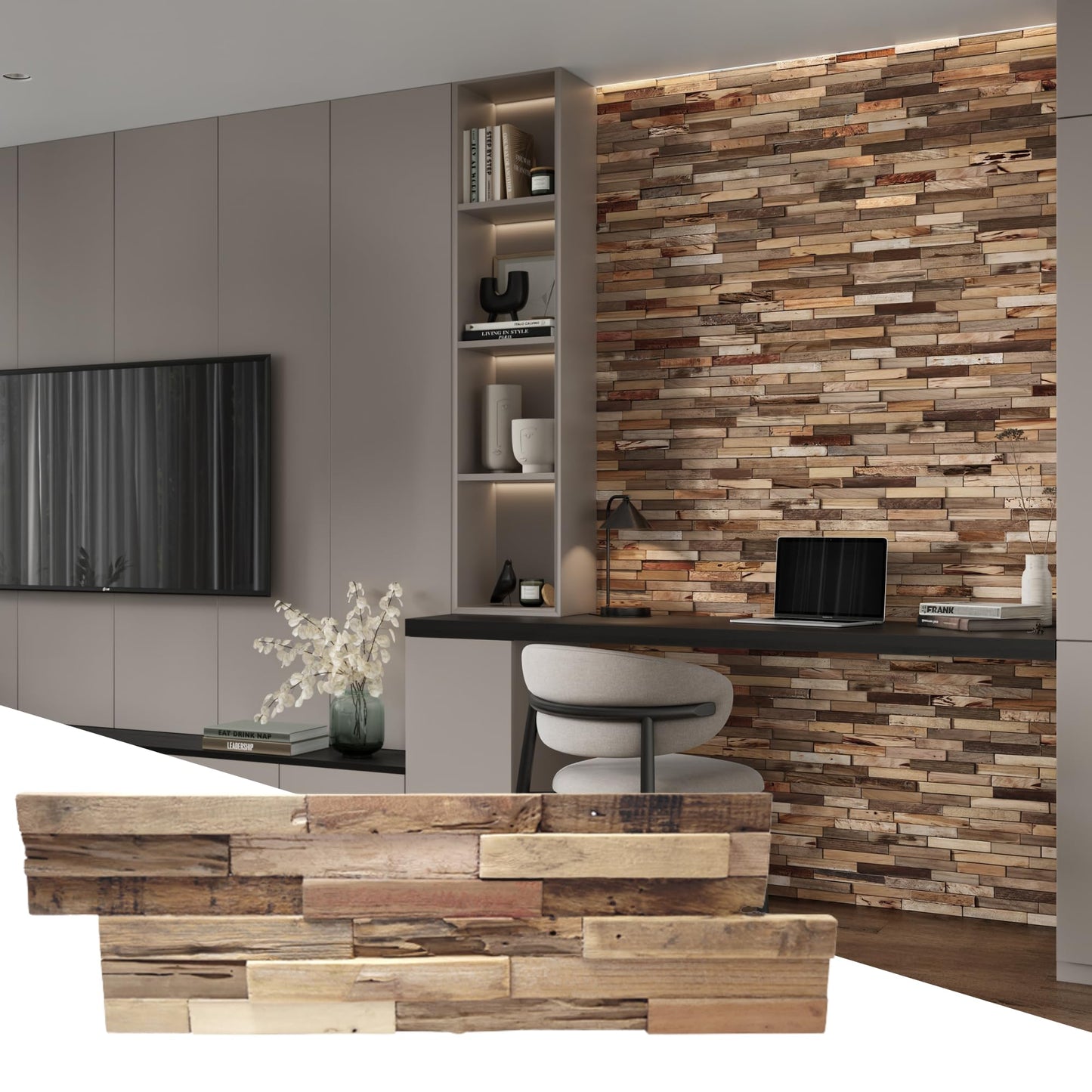 Wall!Supply 3D Wall Panels – Reclaimed Rustic Asian Teak Wood – Home Decor Wallpaper Alternative for Living Room, Bedroom & Office – Easy DIY Installation – 10 Pack, Covers 9.6 Sq Ft