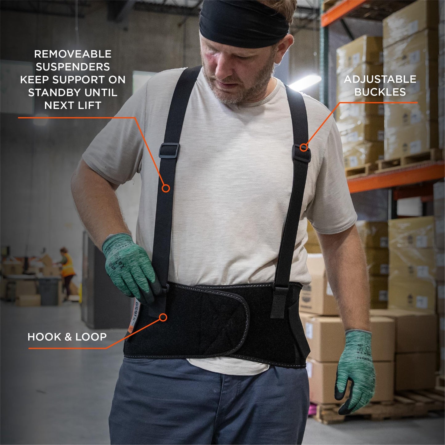 Ergodyne ProFlex 1650 Back Support Belt, 7.5" Elastic, Adjustable, Removeable Straps, Large
