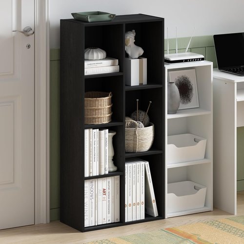 Furinno LUDER 7-Cube Bookshelf - Stylish Open Shelves | Easy Assembly for Living Room, Bedroom, Home Office - Blackwood Finish