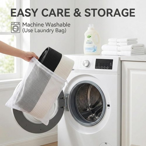 JMvicyroam Extra Large Blanket Basket - Woven Cotton Rope Laundry Hamper with Reinforced Handles | White & Black