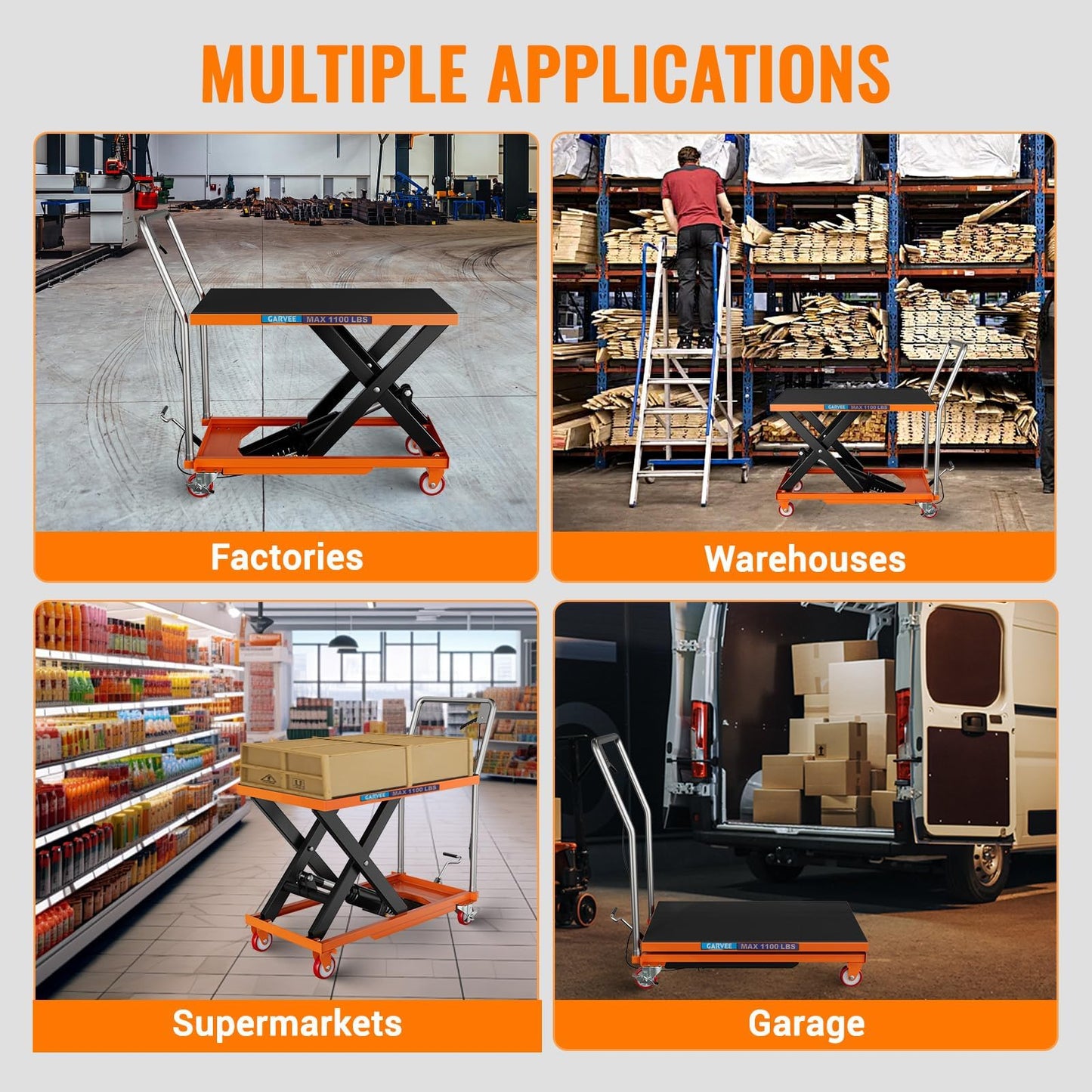 Garvee Hydraulic Lift Table Cart, 1100lbs Capacity 32" Lifting Height, Manual Single Scissor Lift Table with 4 Wheels and Non-Slip Pad, Hydraulic Scissor Cart for Material Handling, Orange
