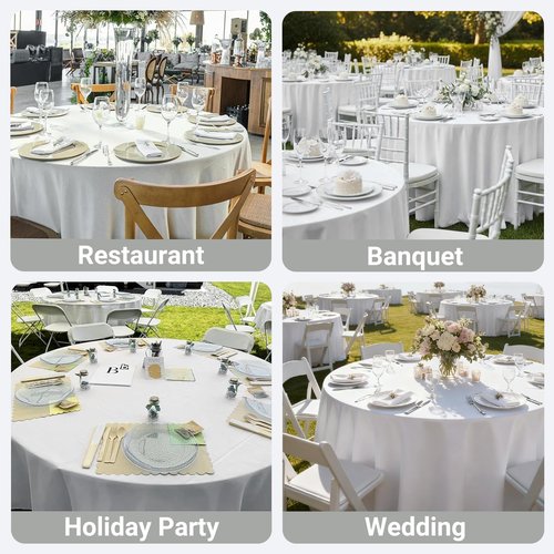 MRJ 6 Pack Round Tablecloth 120 Inch White Stain Resistant and Wrinkle Polyester Washable Table Clothes for Wedding Dining Birthday Events