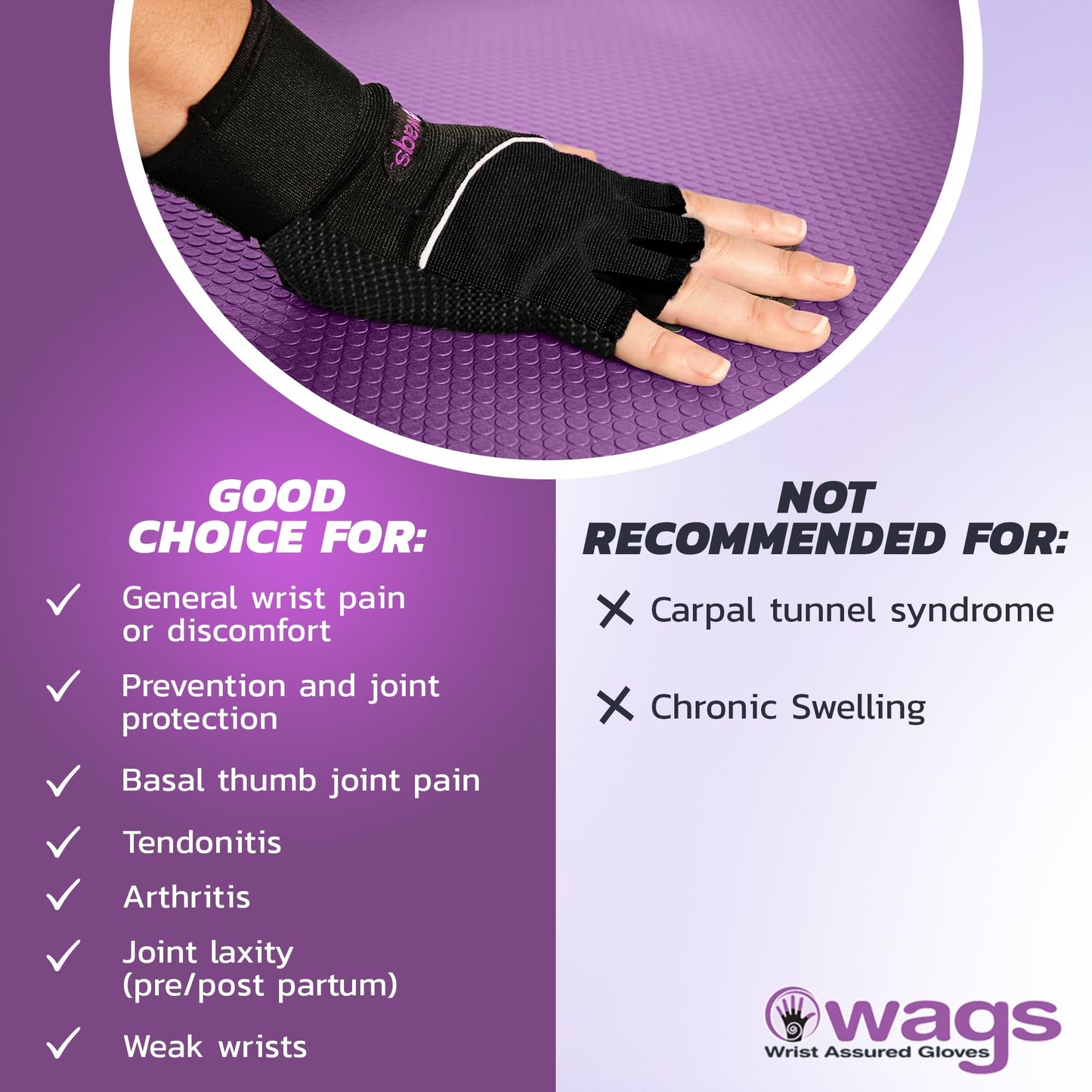 WAGs Ultra Wrist Assured Gloves - Workout Support for Women and Men With Patented Ergonomic Gel Pad and Wrap, Large, Black
