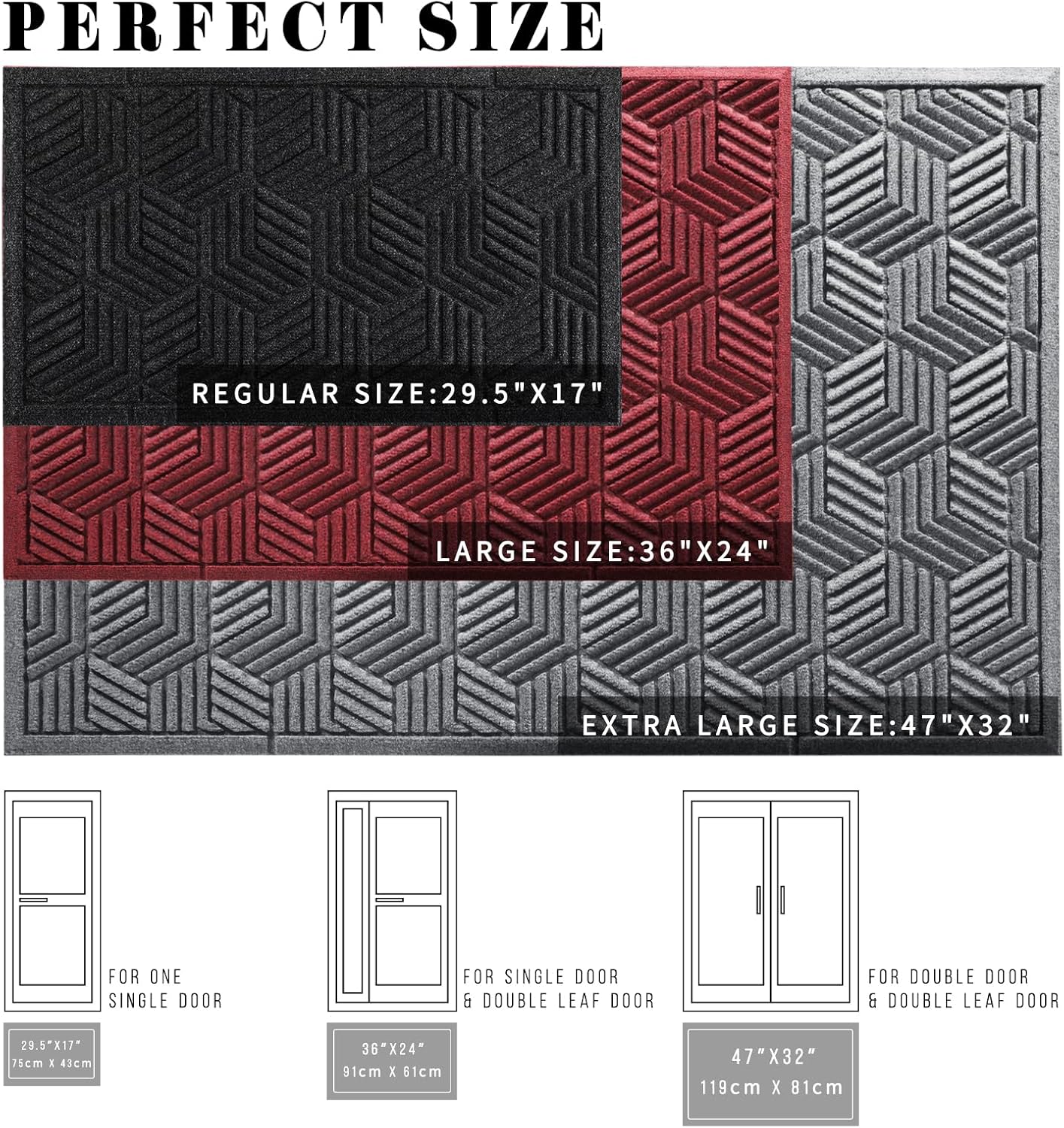 Yimobra Large Door Mat - All-Season Waterproof Outdoor Mat with Drainage Holes | 36x24, Heavy Duty Non-Slip for Entryway, Black Gray