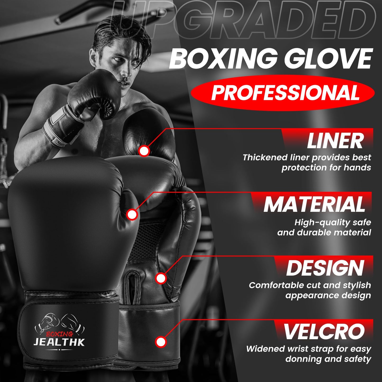 Jealthk 4ft Heavy Punching Bag Set for Adults Complete Boxing Training Equipment with 12oz Gloves, Suitable for MMA, Taekwondo, Muay Thai, Home Gym Unfilled