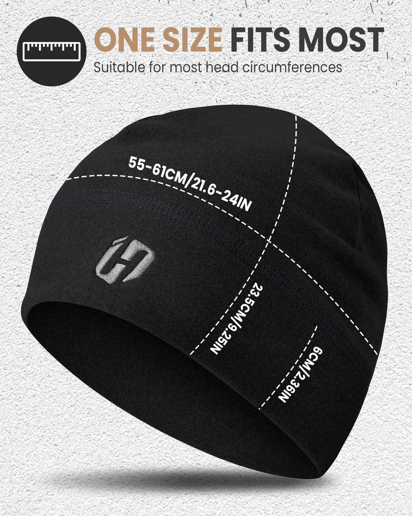 HASAGEI Thermal Running Hat - Men's Skull Cap Cycling Cap Under Helmet Black