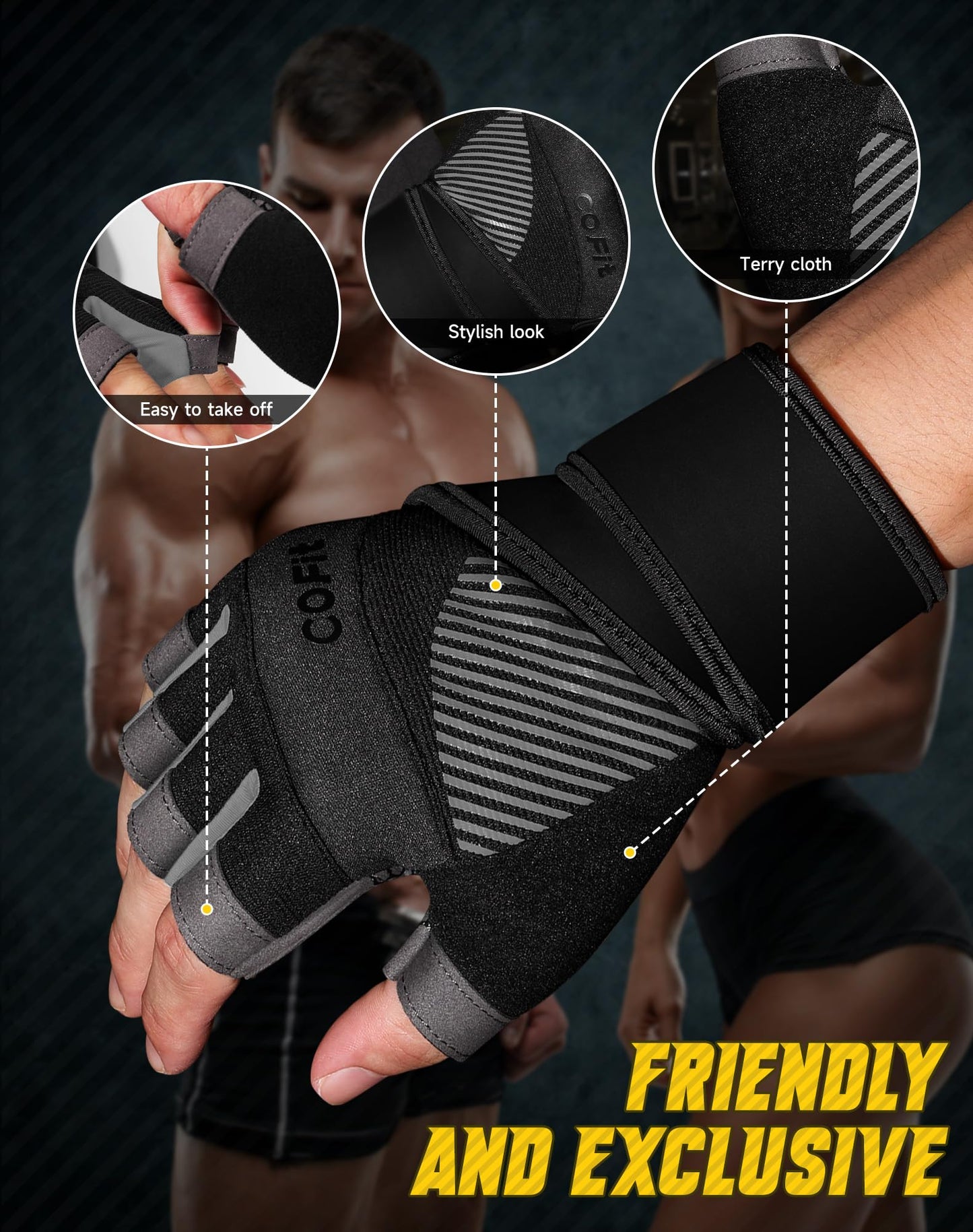 COFIT Breathable Workout Gloves, Antislip Weight Lifting Gym Gloves for Men Women with Wrist Wrap Support, Superior Grip & Palm Protection for Weightlifting, Fitness, Exercise, Training - Black S