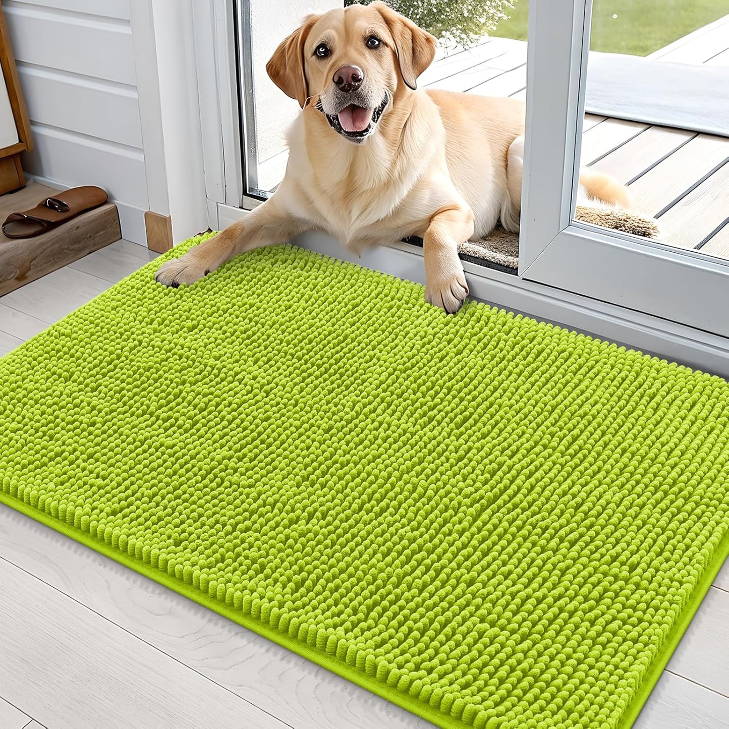 OLANLY Dog Door Mat - Absorbent Non-Slip Washable Doormat for Muddy Paws | 36x24 Bright Green