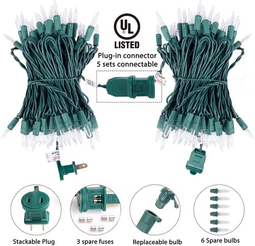Minetom Clear Christmas String Lights - 3 Pack, 20 Feet, 100 Warm Mini Lights for Indoor/Outdoor Decor
