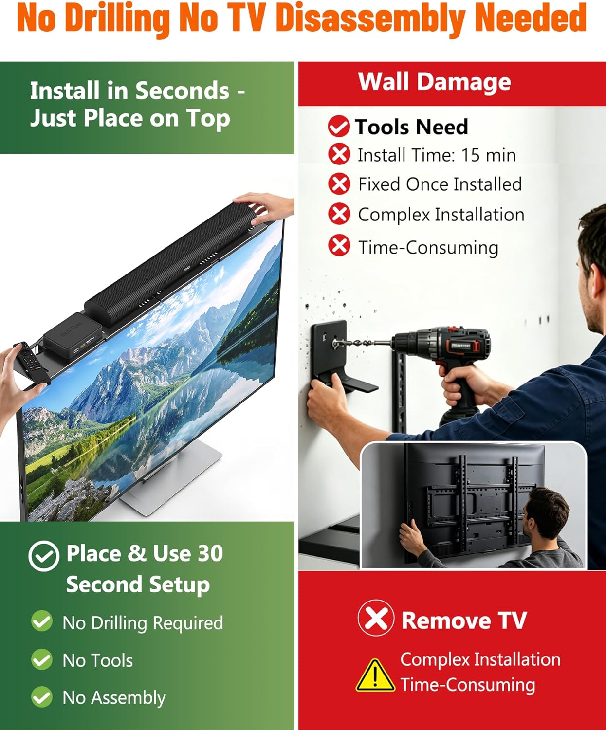CUISIBOT 15 Lbs, 33.8x4.7inch Soundbar Mount, No Drilling Steel TV Top Shelf Fits Most of Sound Bars Up to Universal
