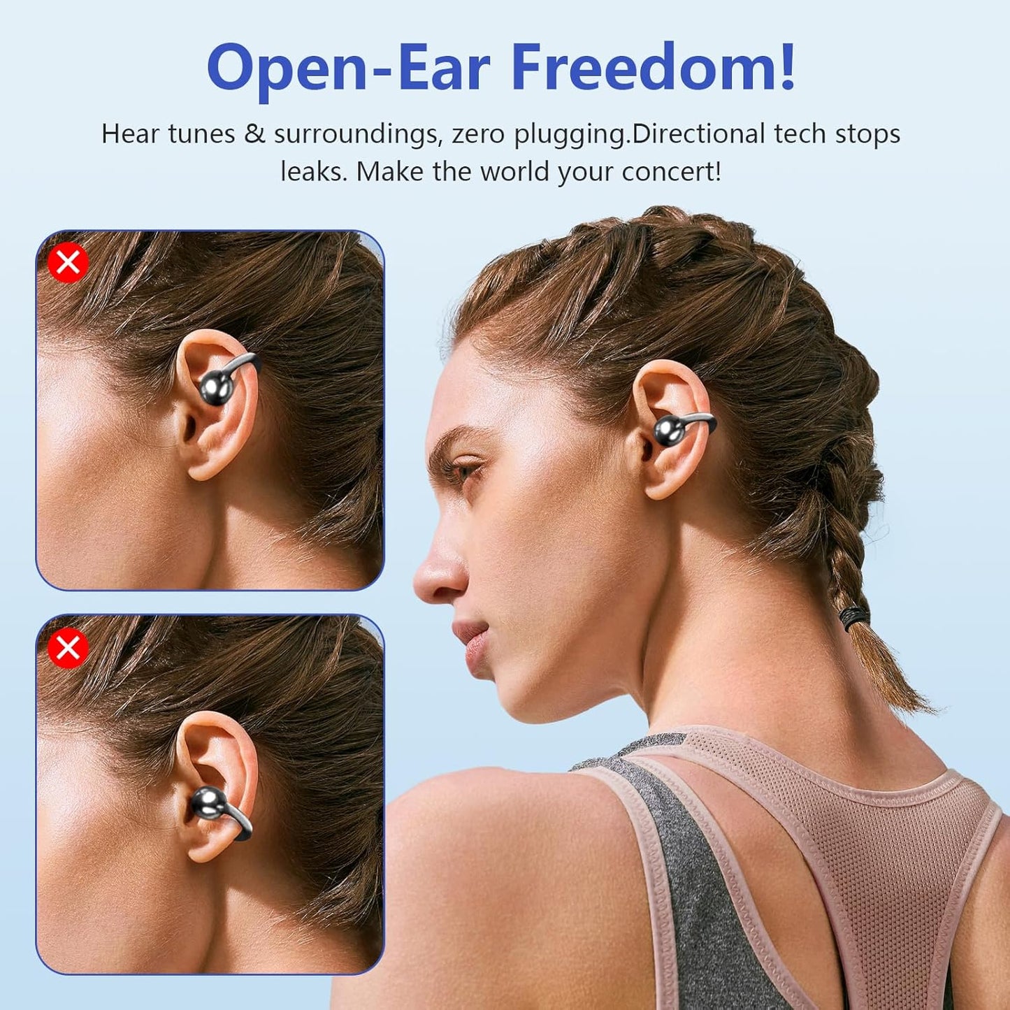 SHIJIAET 5.4 IPX7 Headsets, 3 Pearl Clip Ear Open Earbuds, Bluetooth Headphones, Waterproof Clip on Earphones