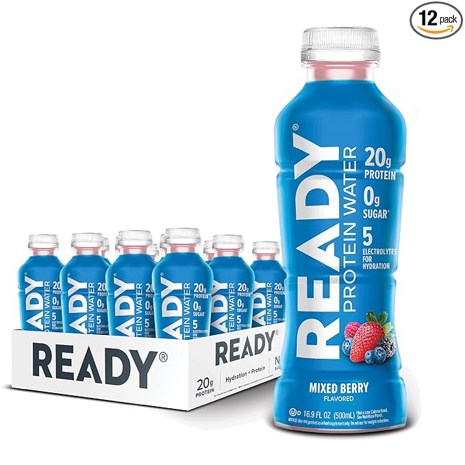 Ready Protein Water, 15g of Whey Protein Isolate, Sugar Free, 12-Pack, 16.9 Fluid Ounces Each (20g Protein, Mixed Berry)