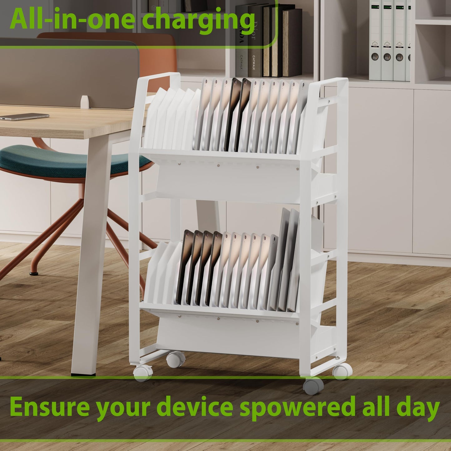 Chromebook Cart, Mobile Chromebook Charging Cart for iPads,Laptop Charging Cart , Chromebook Charging Station for Classroom, Compatible with Any Screen SizeEquipped with a 32-bit socket power strip.