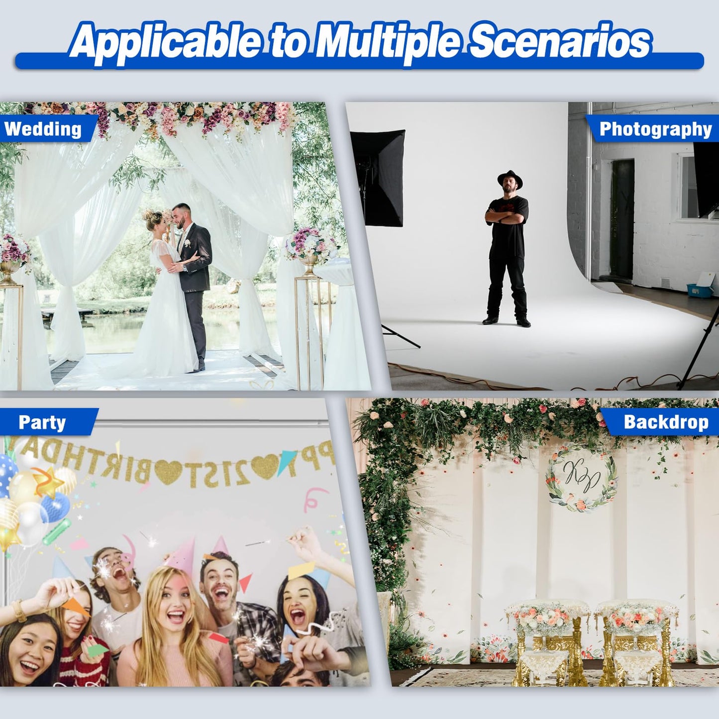 Kinchoix Pipe and Drape Backdrop Stand 8ftx10ft Adjustable Background Support System Heavy Duty Background Stand for Wedding Banquet Decorations Silvery