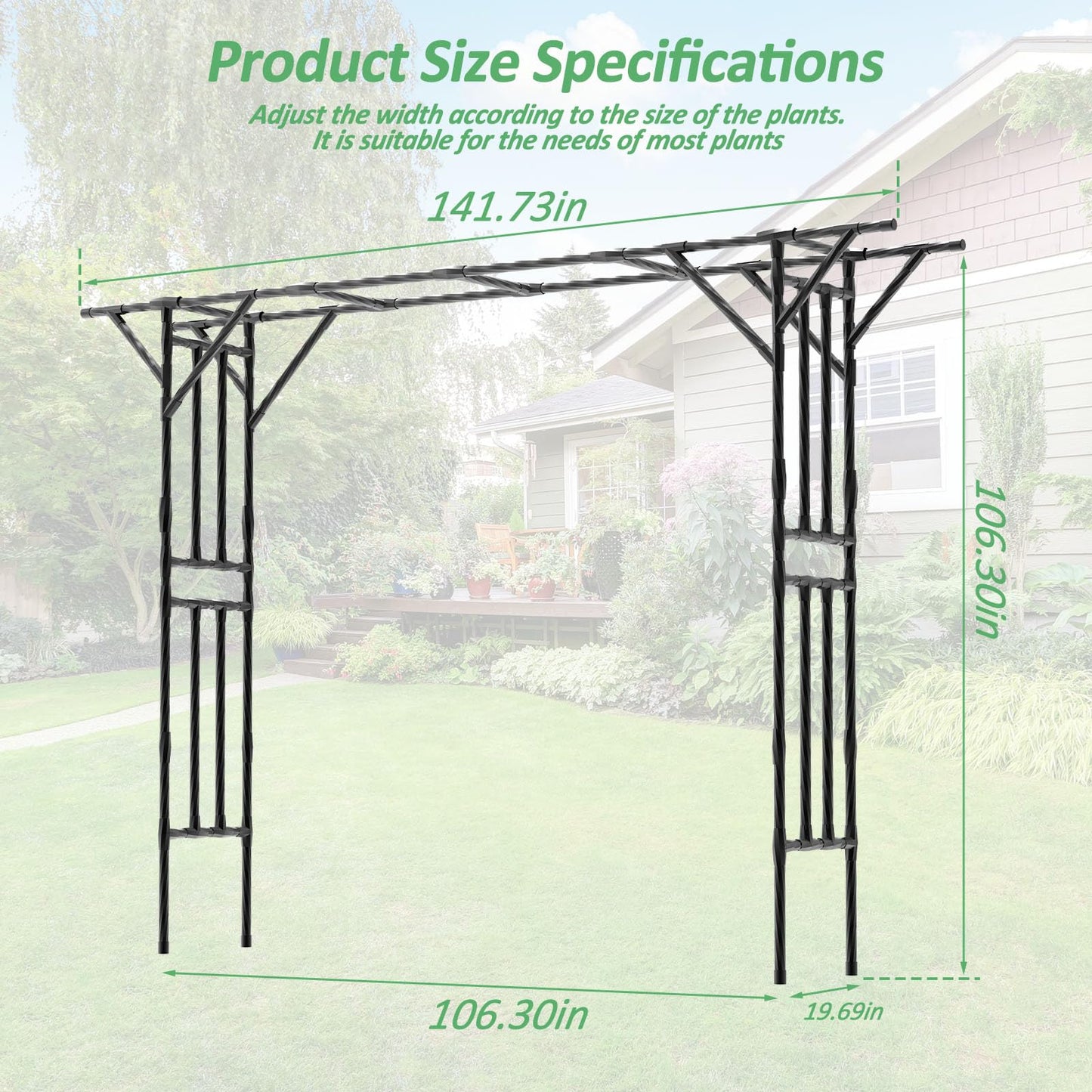 Supersize Flattop Garden Arch - 141" L x 106" H Garden Arch Trellis for Climbing Plants Outdoor (Leg spacing 106")