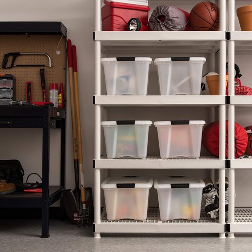 IRIS USA 32 Qt Stackable Storage Bins - BPA-Free, Durable Lids & Secure Handles - 6 Pack in Pearl