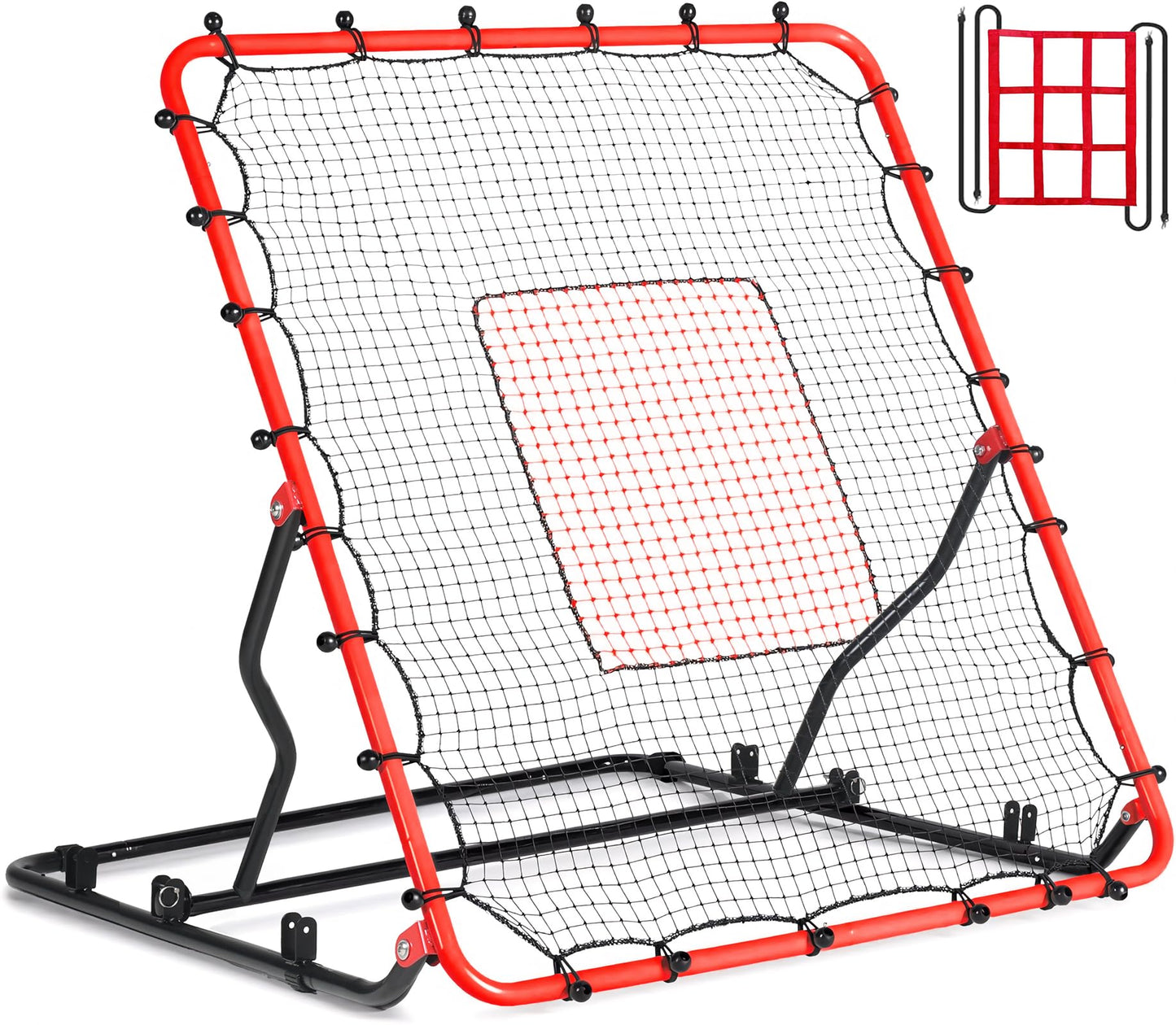 Baseball Rebounder Net, 3 Adjustable Angles 4x4.5FT Pitch Back Baseball Softball Volleyball Rebounder with 2 Strike Zones, UV Resistant, Pitchback Trainer for Ground, Line Drive & Fly Balls