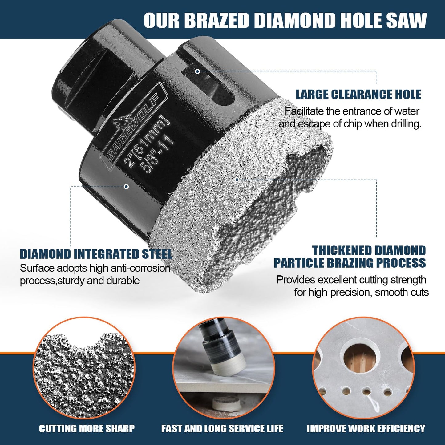 13 PCS Diamond Hole Saw Kit Tile Drill Bits, Diamond Core Drill Bits Set 6/8/10/19/25/35/51/75/100mm+50mm Chamfer Saw +20mm Finger Bit+SDS Adapter Porcelain Hollow Drill Hole Saw for Ceramic, Granite