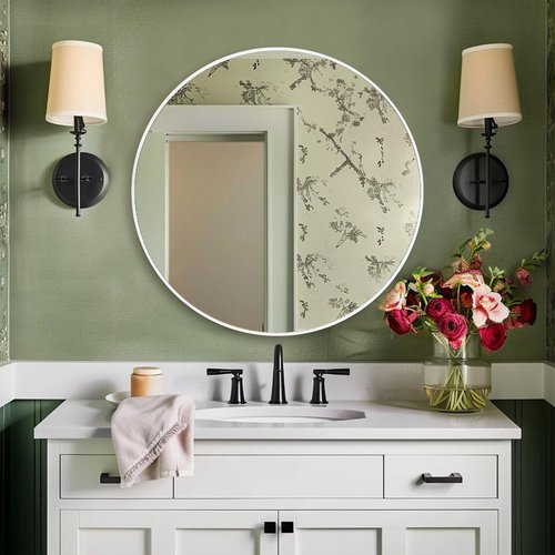 DUQIMO White Round Mirror 30 Inch, Circle Wall Mirrors for Bathroom, Bedroom Living Room or Entryway