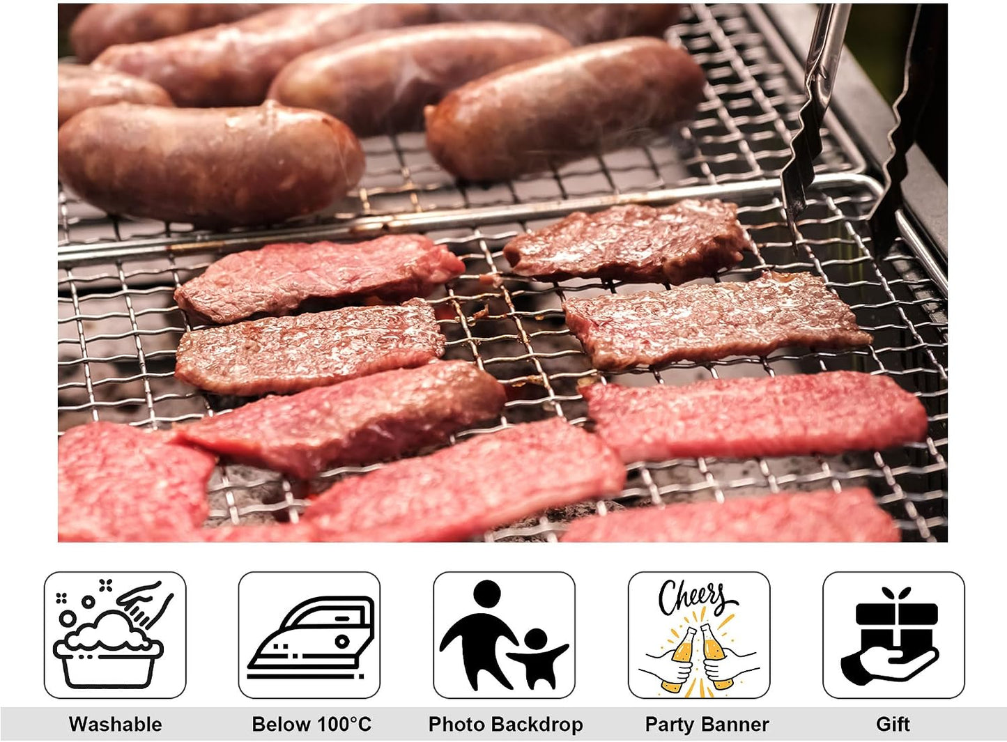 KeyWork 9x9ft Smoky BBQ Meat Assortment Backdrop Sausages Beef Slices Photography Background for Catering Event