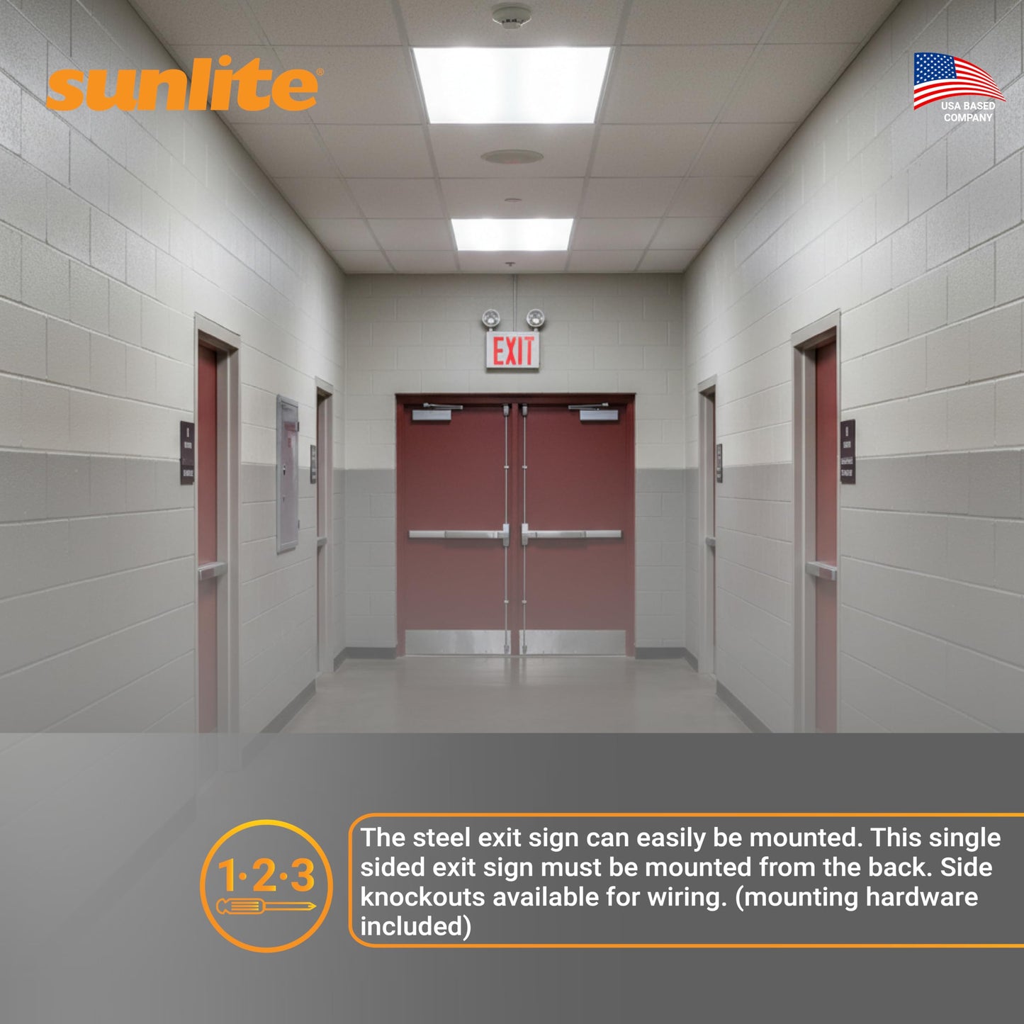 Sunlite 05275 LED Steel Exit Sign Combo, White Housing with Red Lettering, 90-Minute Battery Power Back-Up, Dual-360 Degree Adjustable Head Lamps, 200 Lumens, 120-277V, Fire Safety, NYC Compliant