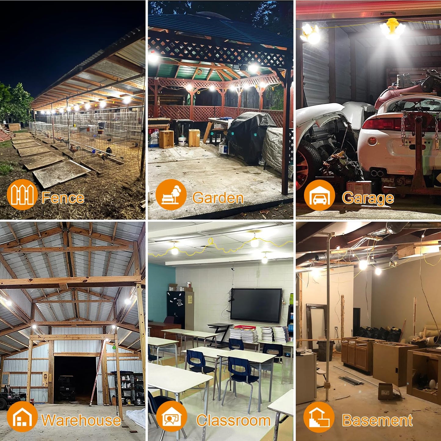 100FT LED Construction String Lights, 300W 30000LM Super Bright LED String Work Lights, Construction Temporary Lights for Construction Sites, Temporary Work, Job site, Indoor and Outdoor Lighting