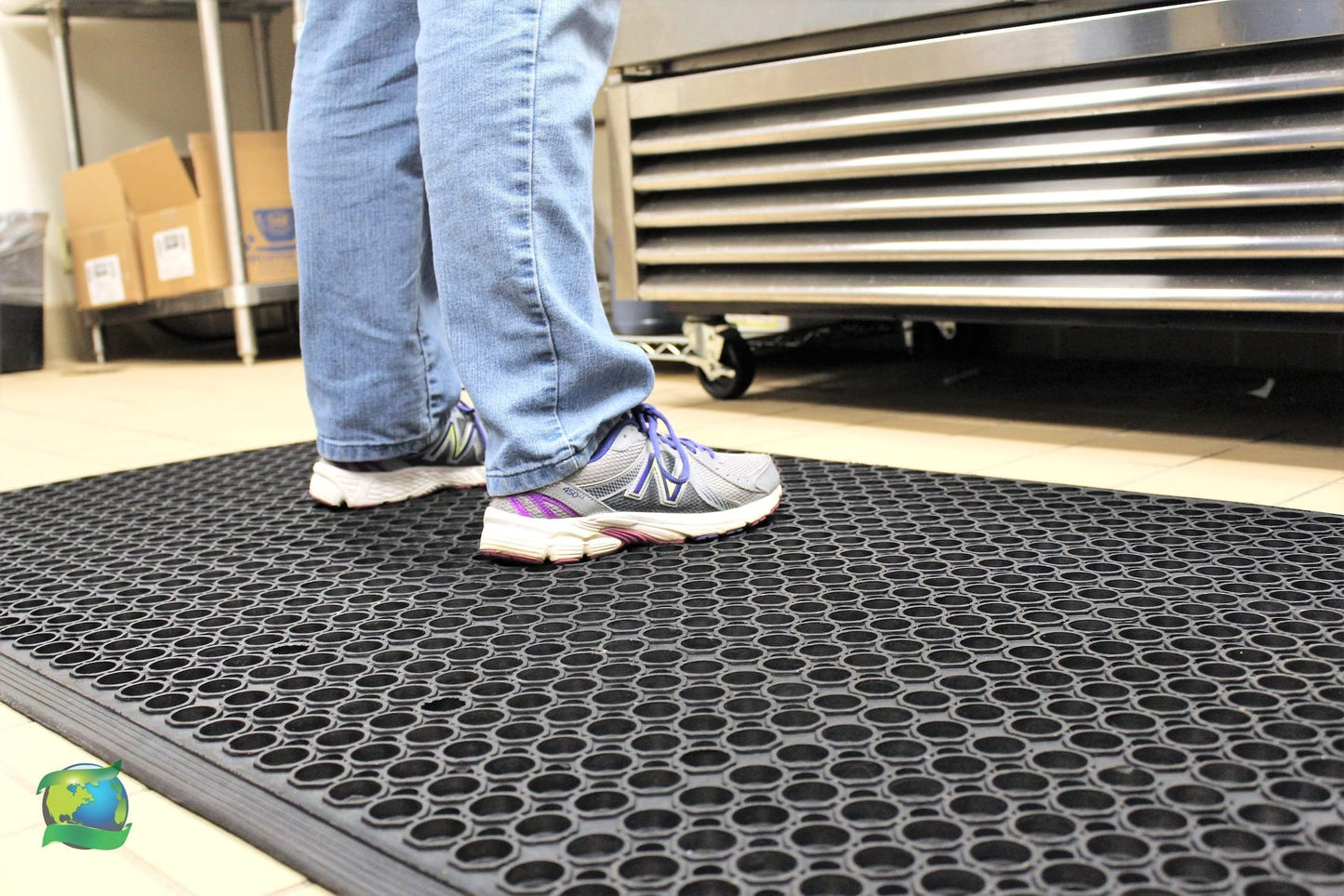 Envelor 4 Pack Anti Fatigue Mats for Kitchen Floor, Rubber Bar Mats, Non Slip Commercial Floor Mat with Drainage Holes, Indoor Outdoor Rubber Mat for Restaurant, Garage, Entryway 24 x 36 in