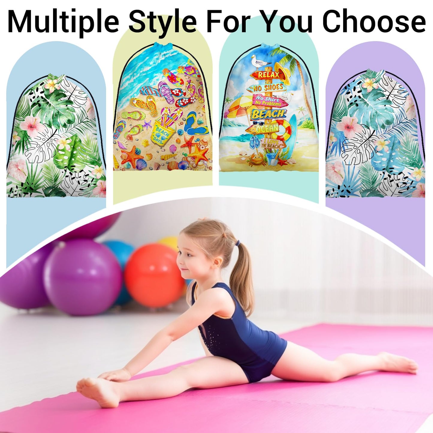 GAIIIIYOU Gymnastics Grip Bag Colorful Flip Flop Coastal Pouch String Bag for Travel