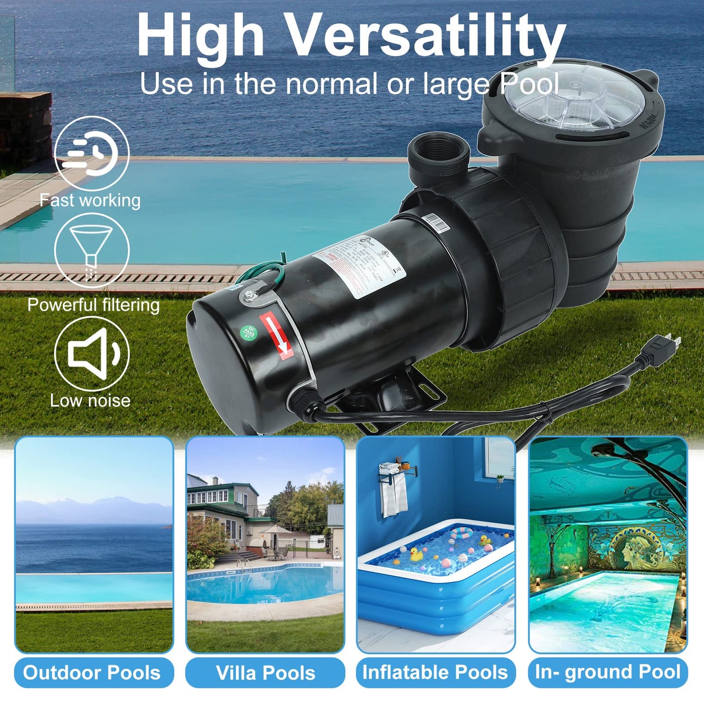 1.0 HP In/Above Ground Swimming Pool Pump, 110V 5220GPH Single Speed Pool Water Pumps lnground Above Ground with Filter Basket