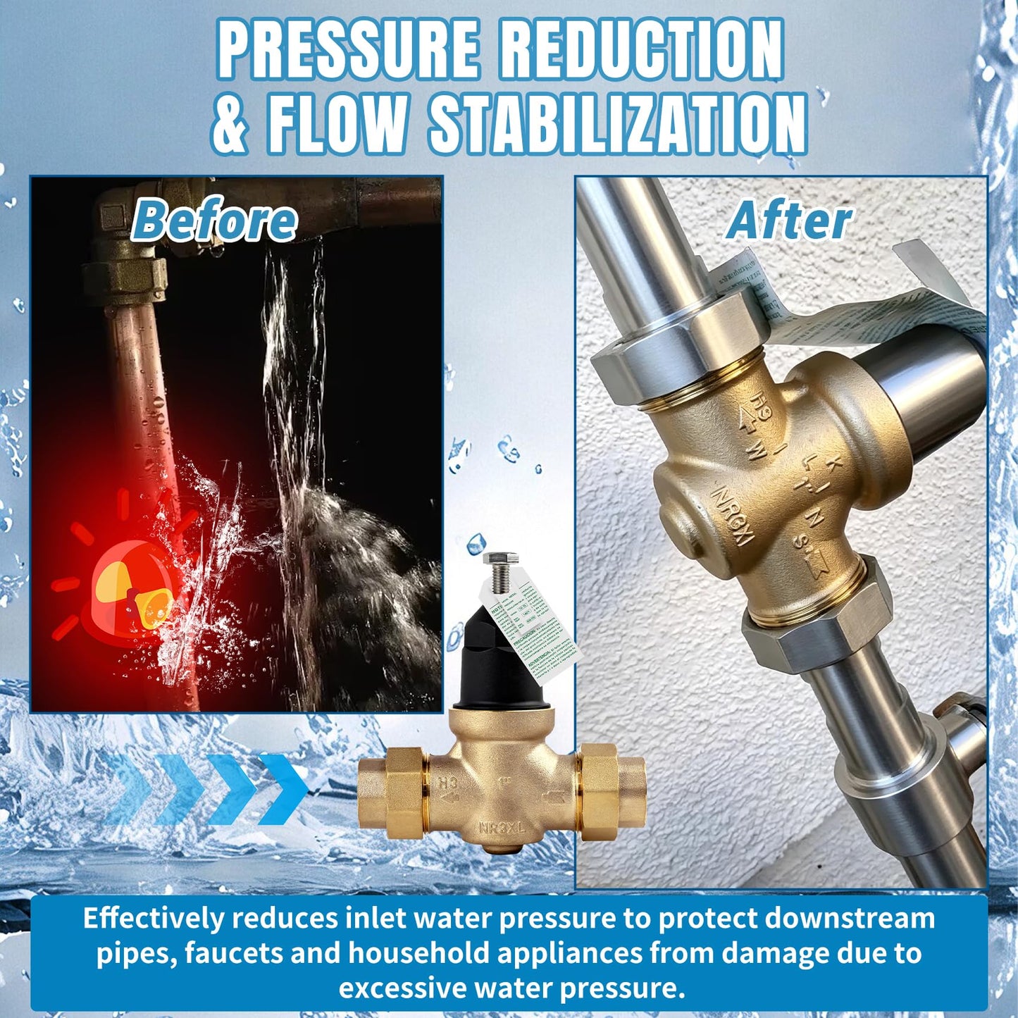 2026 Upgrade 1" Water Pressure Reducing Valve Replace for Zurn Wilkins 1-NR3XL 1" NR3XL Pressure Reducing Valve, Stainless Steel Strainer Screen, House Water Pressure Regulator with Teflon Tape
