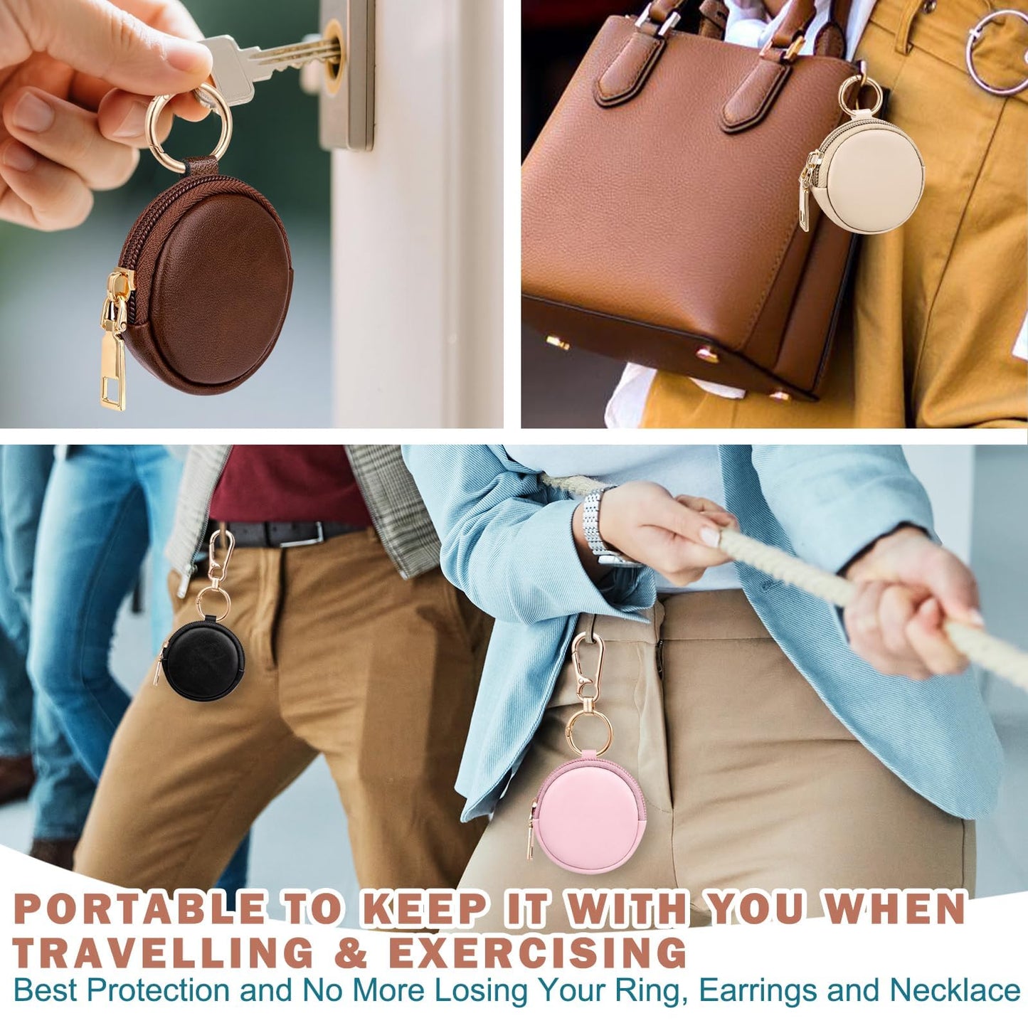 LUCKINEE Portable Gym Jewelry Ring Holder Keychain, Small Travel Ring Holder Earring Stud Necklace Storage Case Ring Holder Gifts for Women and Girls