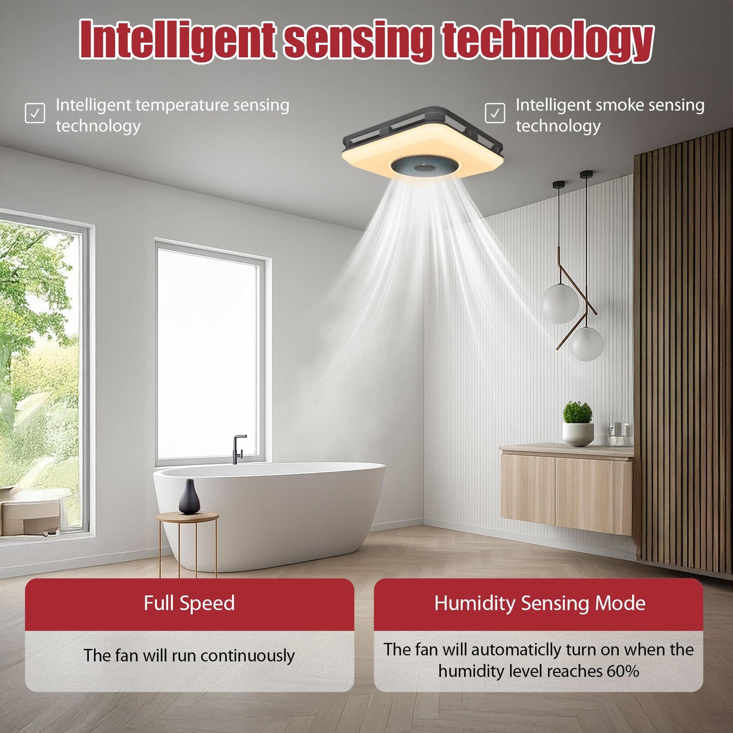 Bathroom Exhaust Fan with Bluetooth Speaker, Bathroom Fan Light, 230 CFM 1.0 Sone, Strong Wind Force & Very Quiet, Noise-cancelling Bluetooth speakers, 7 color dynamic lighting, Play Easy Install