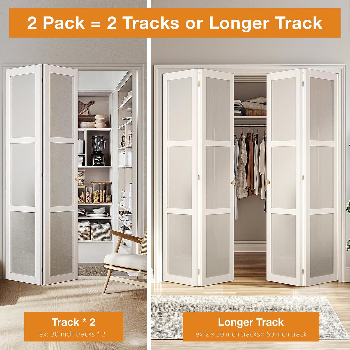 Bifold Door Hardware Kit, 2-Pack 30-Inch Bi-fold Closet Door Track Kit Bifold Closet Door Hardware Kit Folding Door Hardware Repair Replacement Tool Kit