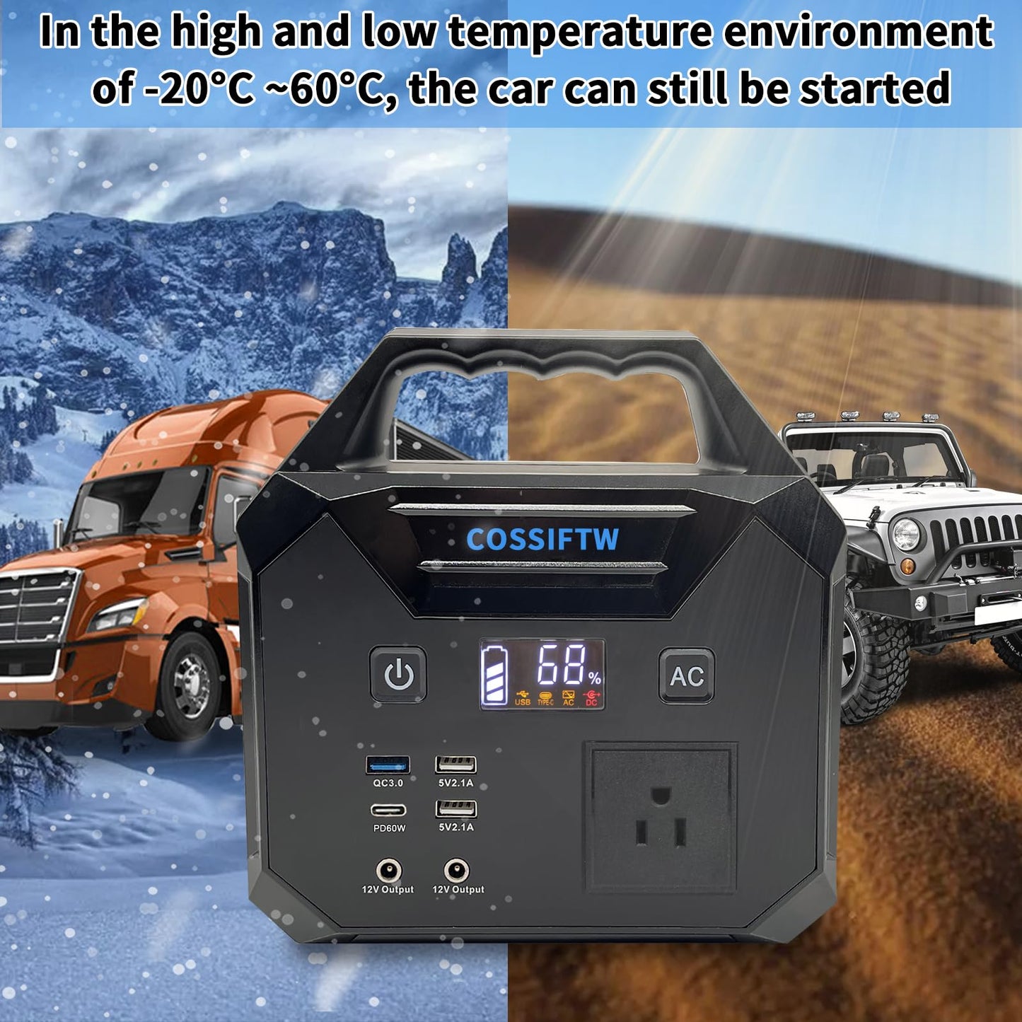 COSSIFTW Heavy Duty 10000A Jump Starter - 200W Power Station with AC Socket for Trucks, Motorhomes, Gasoline and 15L Diesel Engines with 130Wh Battery Packs