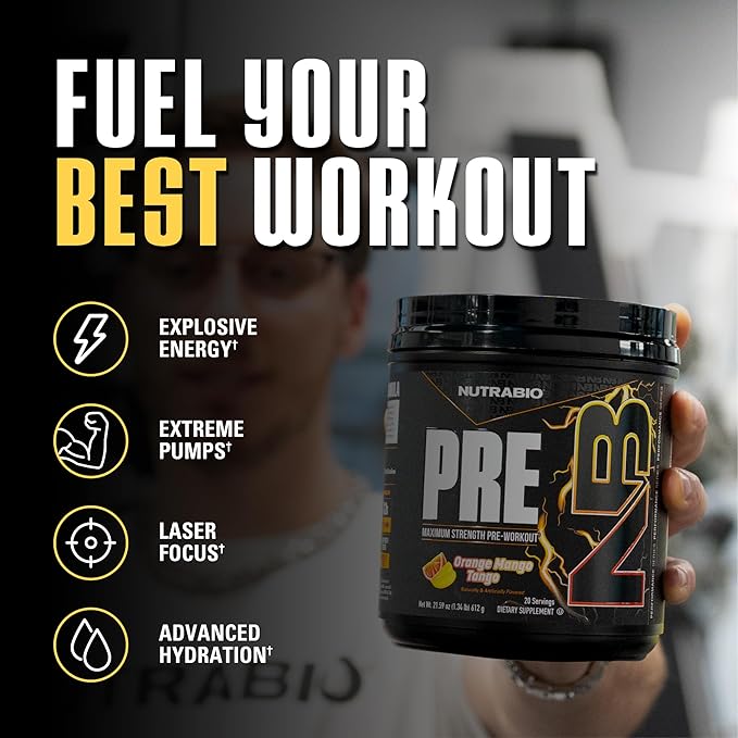 NutraBio Preworkout Powder, Orange Mango| Explosive Energy, Laser Focus, Extreme Pumps| Pre Workout for Men & Women| Performance, Endurance, Power Complex, Caffeine, Electrolytes