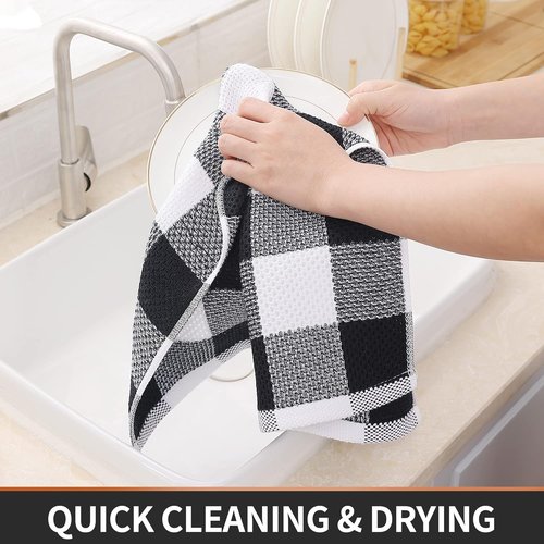 Homaxy Kitchen Towels - 100% Cotton Waffle Weave, Super Soft & Absorbent | 4-Pack, 13 x 28 Inches, White & Black
