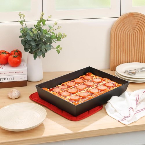 Blue Steel Detroit Pizza Pan - Non-Stick & BPA-Free | Heat-Resistant Up to 800°F - 14x10 Deep Dish Pan