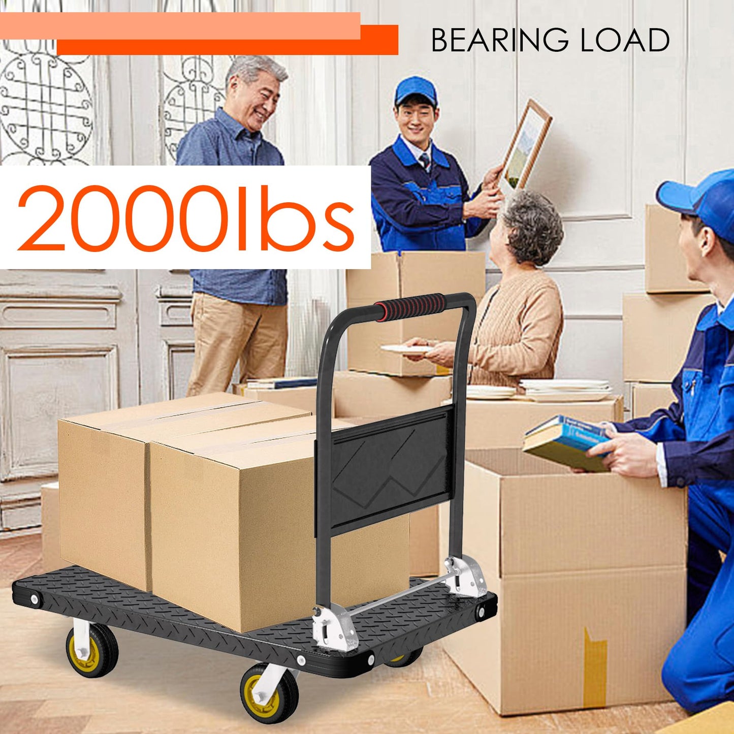 Platform Truck, Foldable Flatbed Cart Heavy Duty Push Cart Dolly Large Platform w/ 5'' Swivel Wheels 2000LBS Capacity Moving Hand Dolly for Groceries, Garage, Warehouse (35'' L x 22.5'' W)