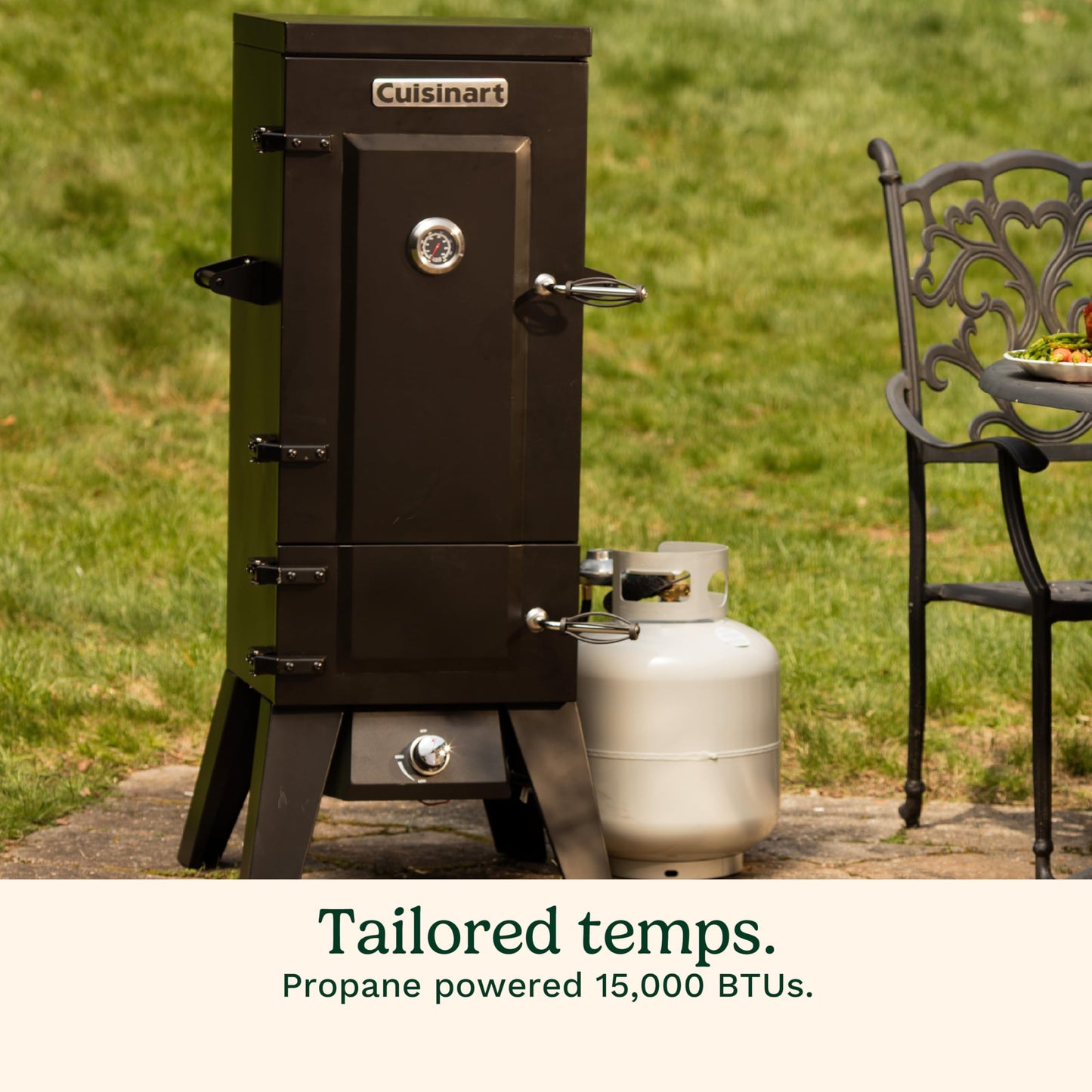 Cuisinart 36” Vertical Propane Smoker, 4 Removable Racks, Spacious BBQ Smoker with Wood and Water Trays, 15,000 BTU Heat for Smoked Meat, Brisket, Jerky, Fish, Perfect for Tailgates, Backyard, Camping