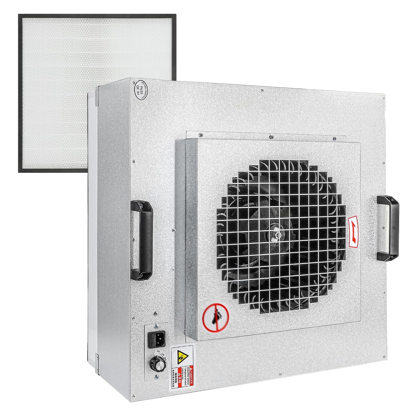 Professional HEPA Laminar Flow Hood, H14 High Efficiency Filter, Silver, 22.6x22.6x10.2 Inch, Clean Room Grade Laboratory Fan System with Control Board