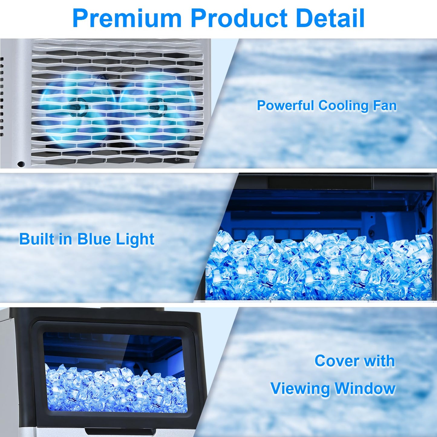 Amzgachfktch Commercial Ice Maker, 100lbs/24H Ice Maker Machine, 2 Water Inlet Modes, Ice Machine with 22lbs Storage, Auto Self-Cleaning, Under Counter/Freestanding Ice Maker for Home/Office/Shop/Bar