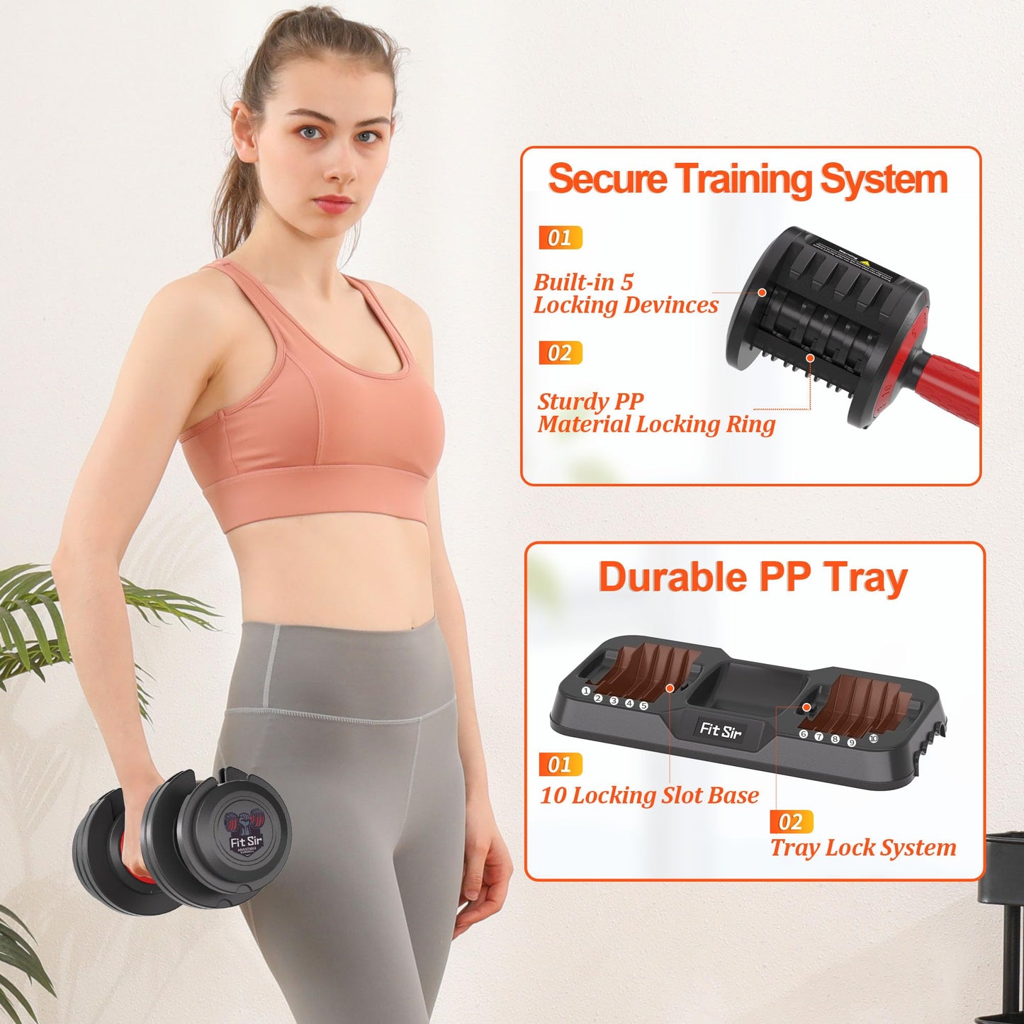 Fit Sir Adjustable Dumbbell Set, 10-in-1 25LB Ajustable Dumbbells with Safe Locking System, Enclosed Storage Tray, 1 Sec Fast Adjustment, Comfortable Non-Slip Textured Grip, Suitable for Home Gym Workouts Men and Women