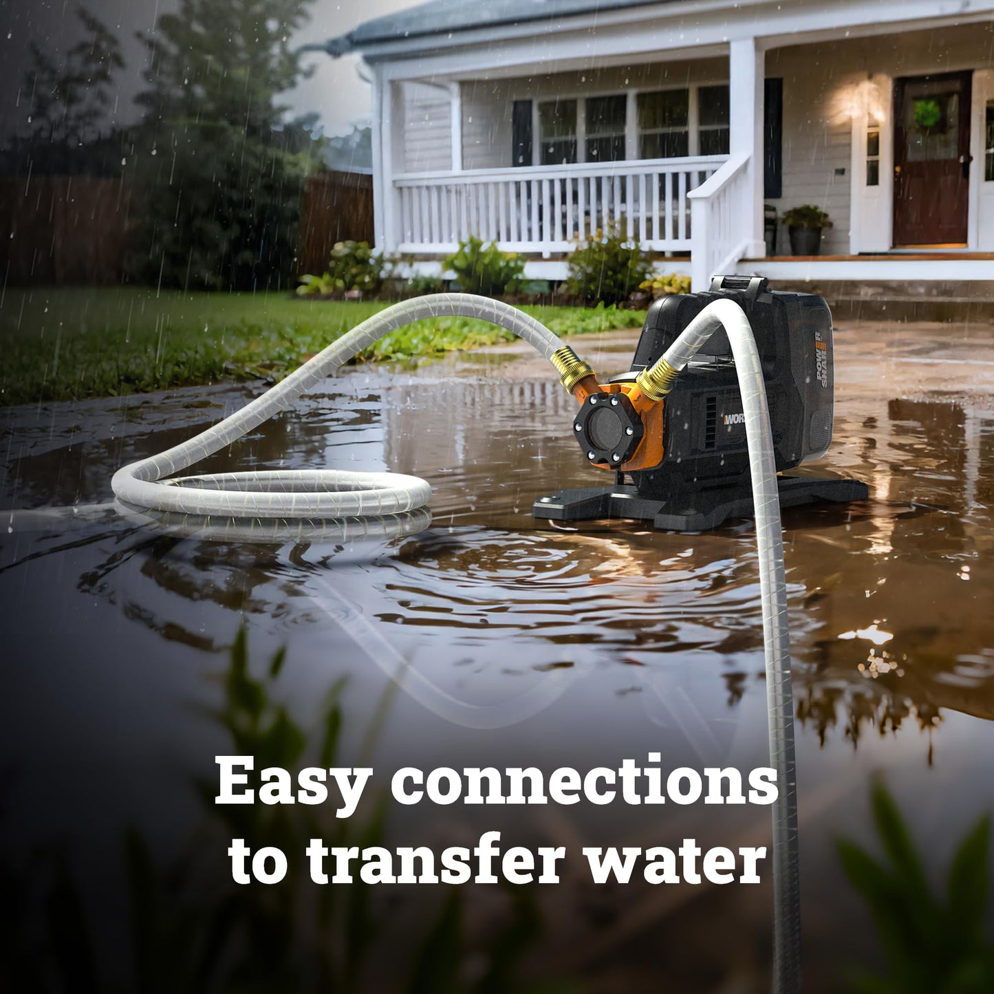 WORX Transfer Pump, 20V 5.75 GPM Water Transfer Pump, Transfers up to 200 Gallons per charge, Up to 32.8' Head Height and 6' Lift Height, Includes 20V 4.0 Ah Battery and Charger, PowerShare