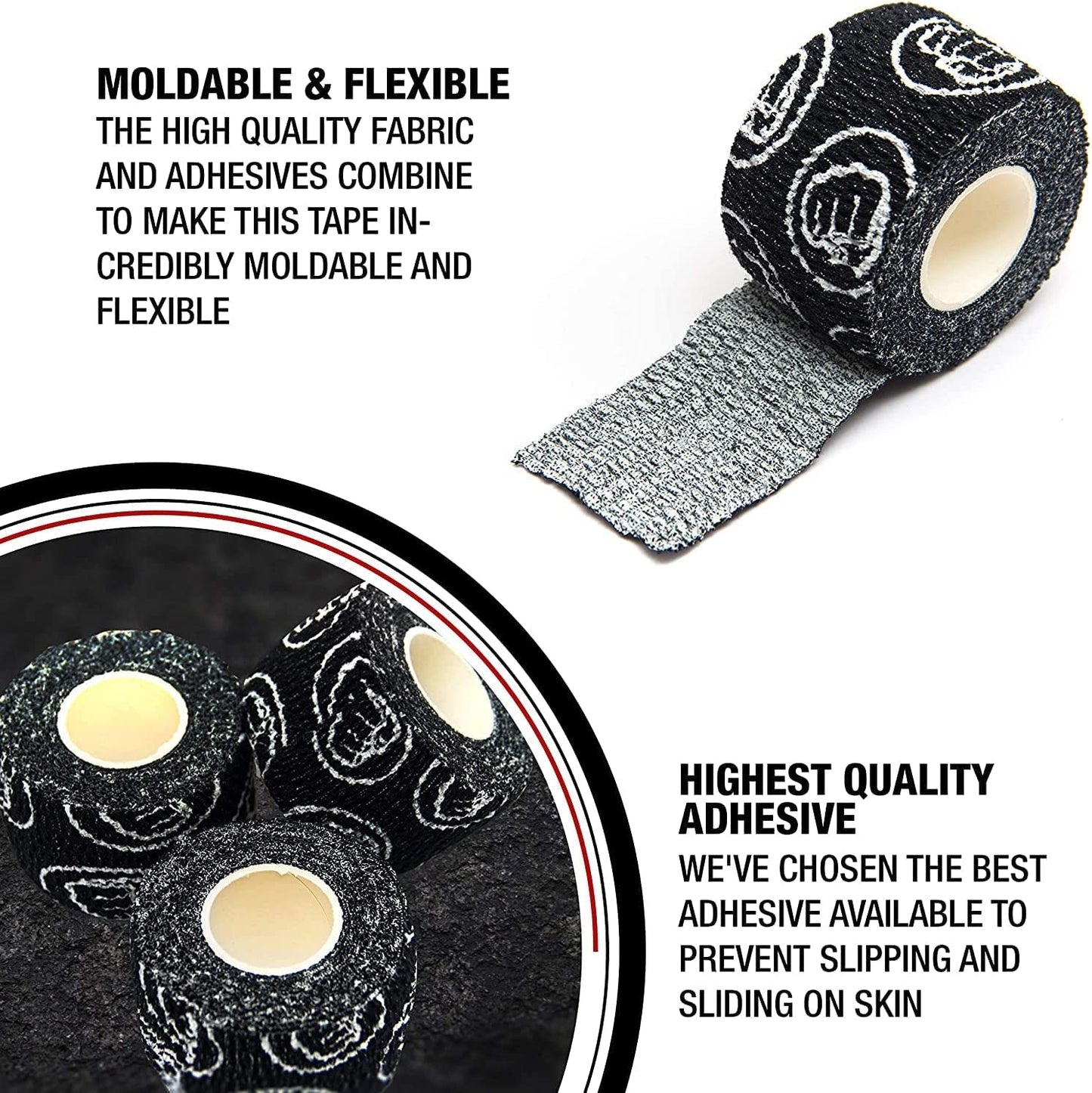WOD Nation Hook Grip Athletic Tape - for Weightlifting Grips & Gym Sessions - Sweat-Proof Workout Tape - Versatile Weightlifting Accessories - Pack of 3, 23 ft, Black